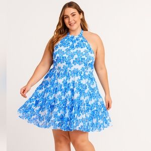 NWOT Blue Floral Halter Mini Dress Size XL